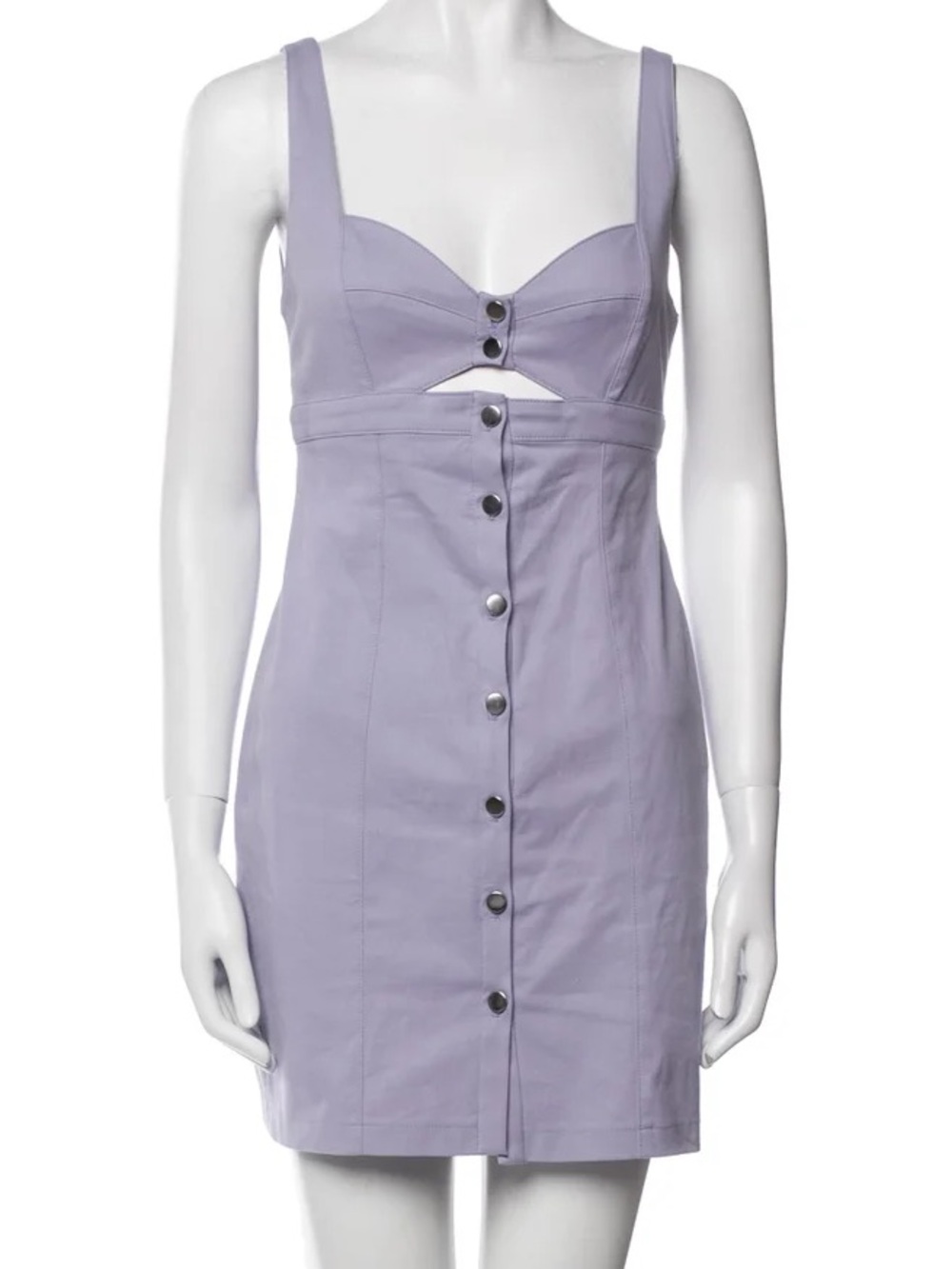 FLEUR DU MAL Lilac Button-Front Mini Dress with Cutout Detail